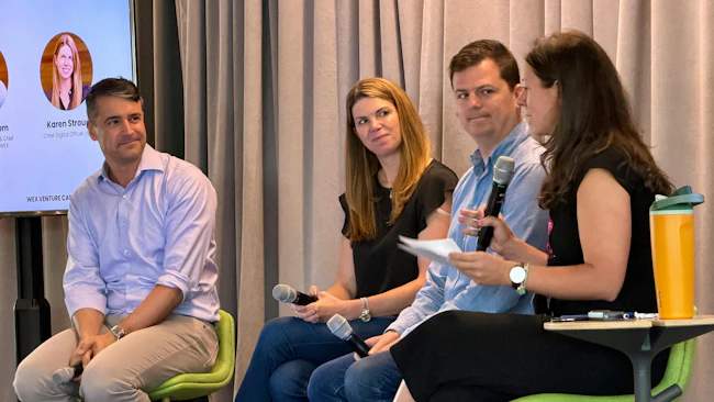 From left to right: Jay Dearborn, Chief Operaing Officer, International / Chief Strategy Officer at WEX, Karen Stroup, Chief Digital Officer at WEX, David Hodge, CEO of Standard Fleet, and Kate Murphy, Venture Partnerships, WEX VC.