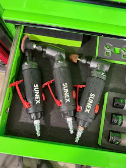 'I keep each of the Sunex Tools ready with a different attachment, so I can quickly change between different grinders on the job,' Biediger said.