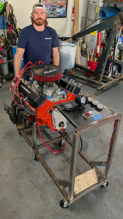 Tommy is almost done building a customized Gen Six big block engine for his 1970 Chevy C10: “The only things stock left in it are the rods and the block.” He also built the engine stand himself.