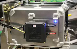 A blue light powered by 12 volts of electricity, and mounted near the P.S.I.-Meritor pneumatic control box, lets operators know the Blend system is still energized before pulling out of the retail fuel station.